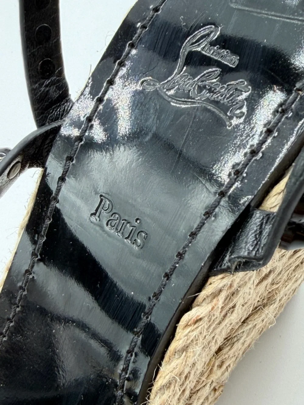 Christian Louboutin Mafaldina Zeppa Black Leather Espadrille Wedge EU 40 US 10